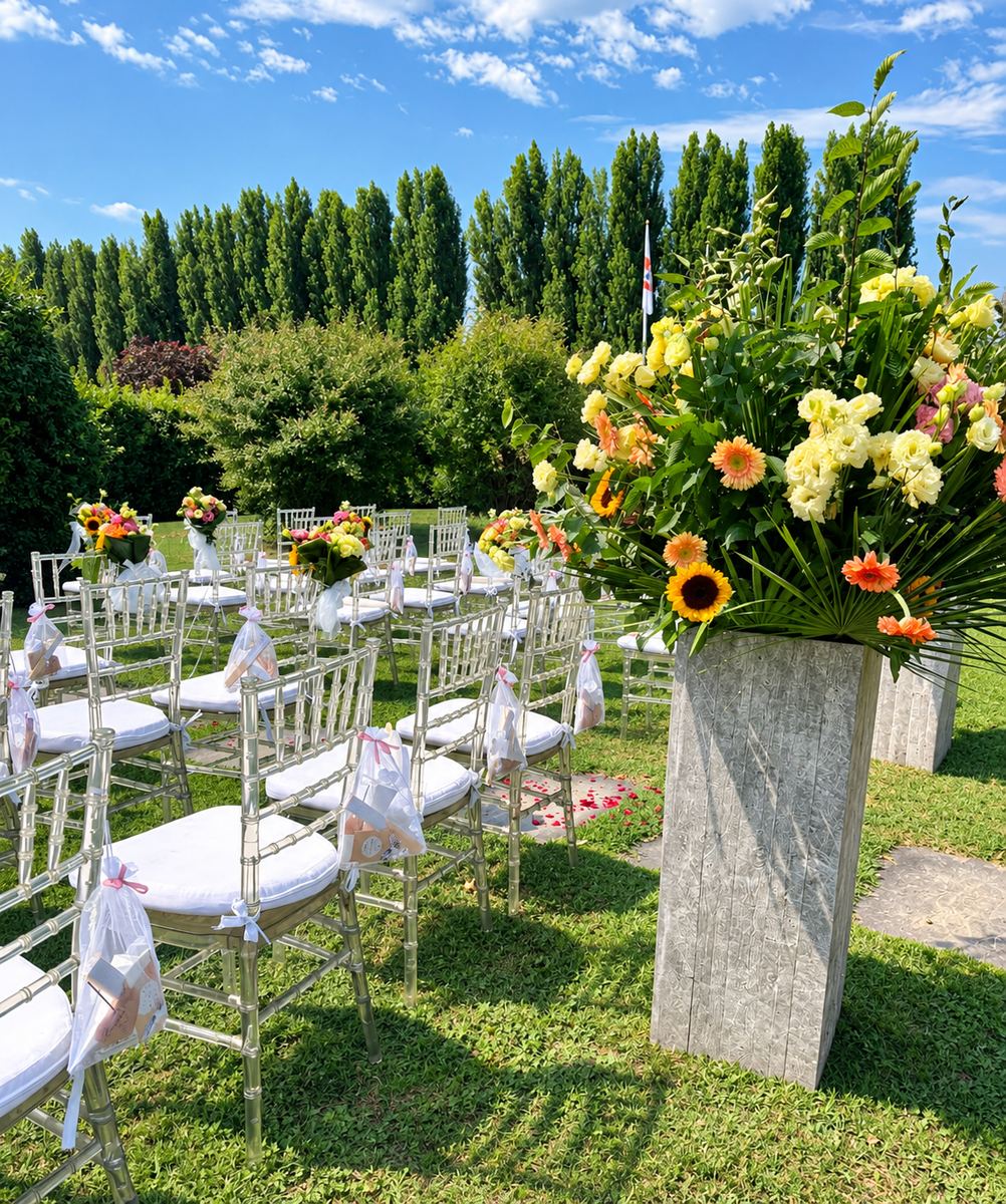 Composizione floreale per matrimonio all'aperto